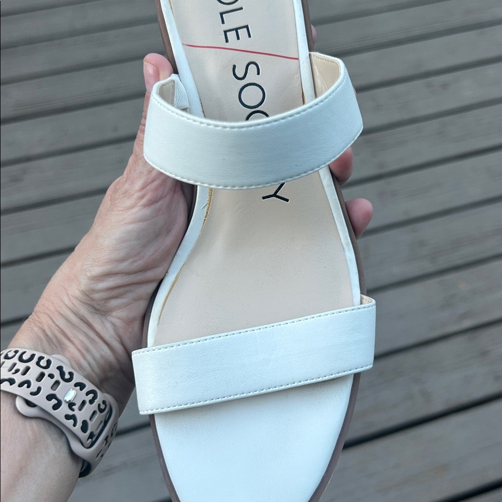 Sole Society True White Strappy Block Heel Sandals Size 8.5